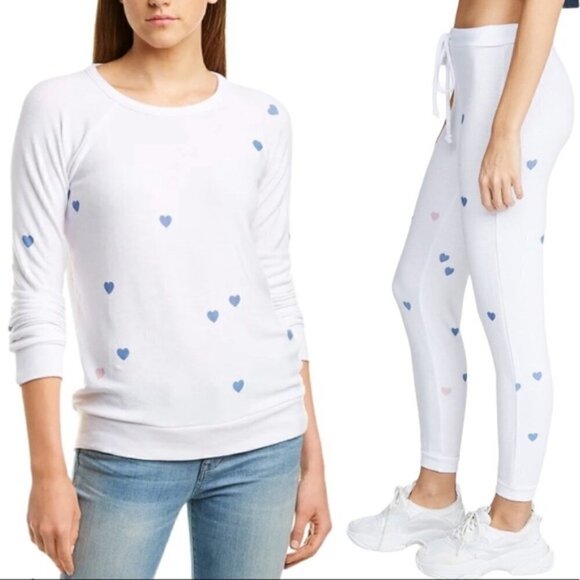 Chaser Cozy Knit Heart Crewneck Lightweight Fleece Pullover Sweatshirt NWT Sz M - Picture 4 of 11